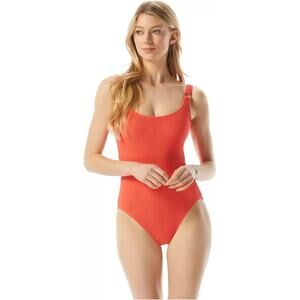 Michael Kors Texture Logo Ring One Piece Swimsuit U-Neck Size 10 Red. Nwt